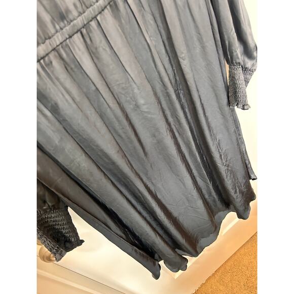 NWT Good Hart Women's Silky Long Sleeve Midi Dress Smocked Boho Blue Size Large - Picture 6 of 14